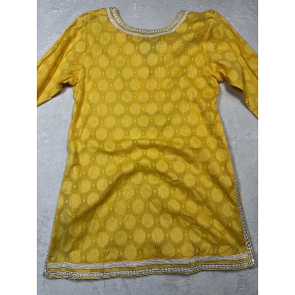 Sulu Collection Embroidered Tunic Top Yellow Beaded Mirror Trim Silk Blend Sz 6 - Picture 5 of 9